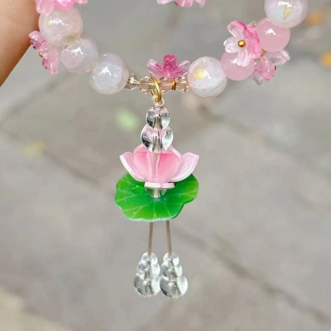 Dongmei حسن الحظ لوتس الوردي لوتس لوتس جديد الصينية قلادة قلادة سيارة حزمة قلادة حلية