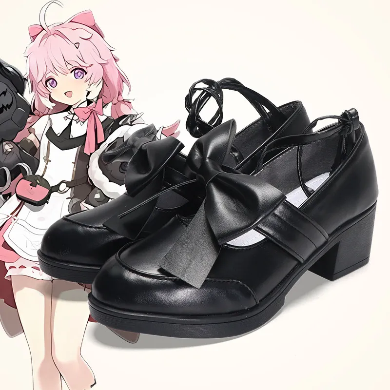 Anime Wuthering Waves Encore Cosplay Shoes Black High Heels Short PU Leather Boots For Halloween Carnival