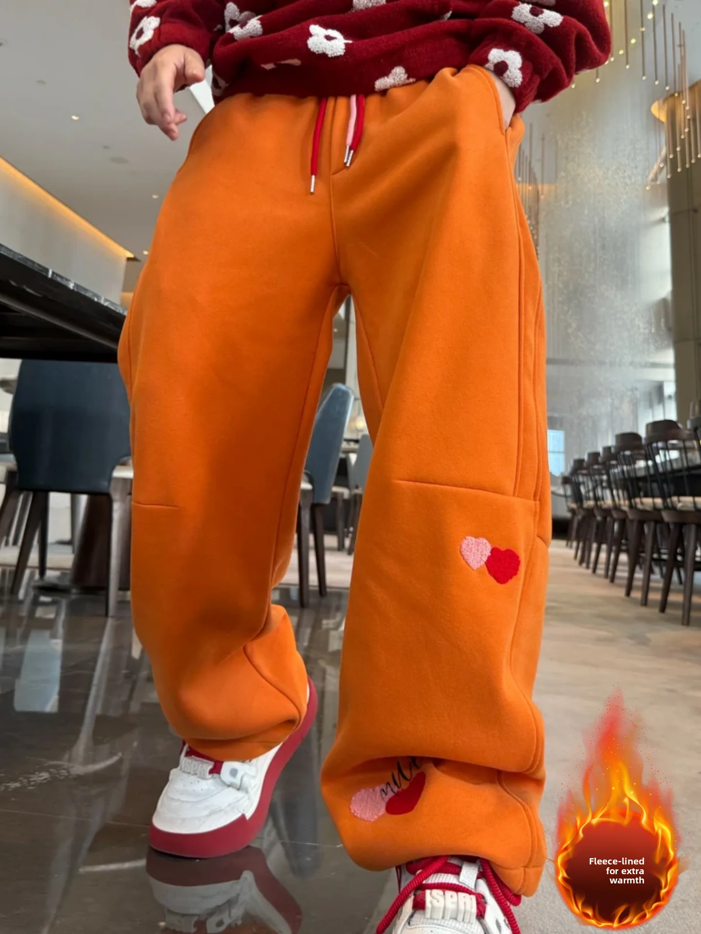 

Зимние свободные брюки в стиле пэчворк Thiened Floing, повседневные прямые брюки, современный дизайн с сердечками и завязками