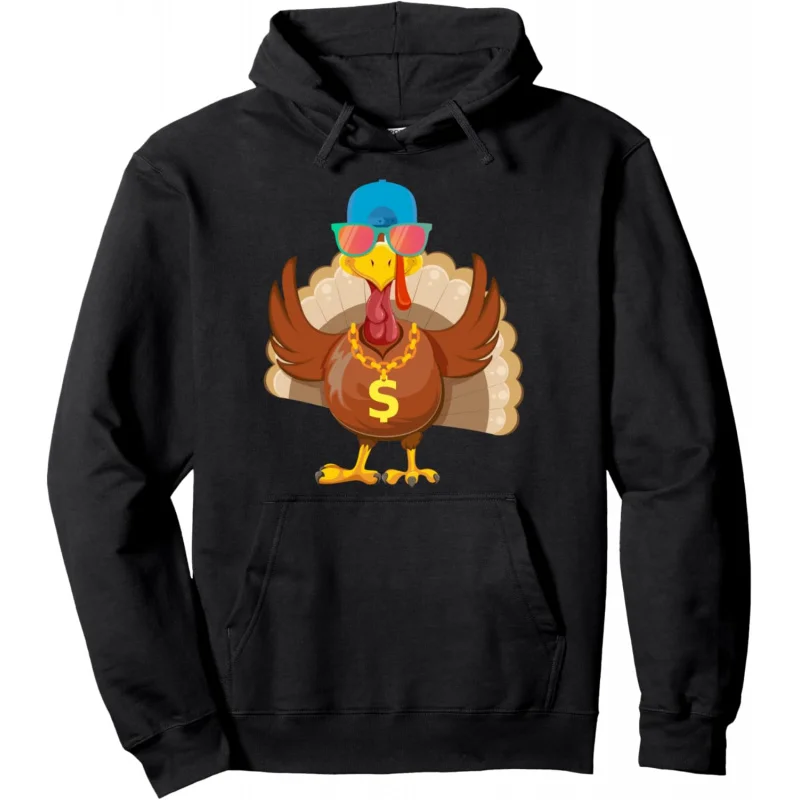 

Thanksgiving Men's and Women's Sports Leisure New Fashionable Loose Long Sleeve Funny Turkey Dinner Pullover Hoodie Black