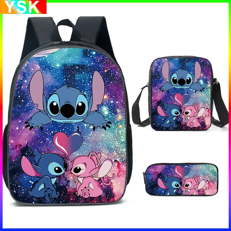 3PC-SET Printing MINISO Stitch Backpack Primary and Middle School Students Schoolbag Boys Girls Anime Cartoon School Bag Mochila