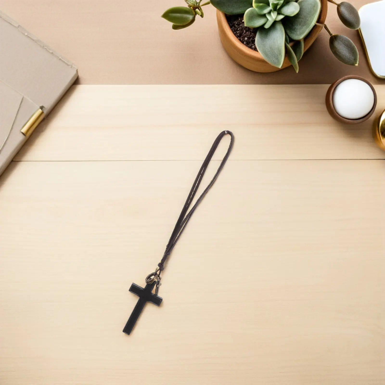 2Pcs Vintage Wooden Cross Pendant Hanging Ornament Car Rearview Mirror Charm Letter Tag Car Interior Decoration Accessories