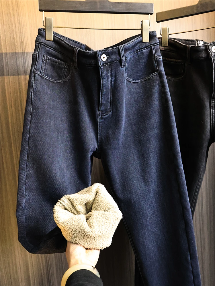 

Men's Casual Straight Leg Denim Jeans Cosite Large Cosite Particle Fce Waed Skin-friendly Warm Winter Faion