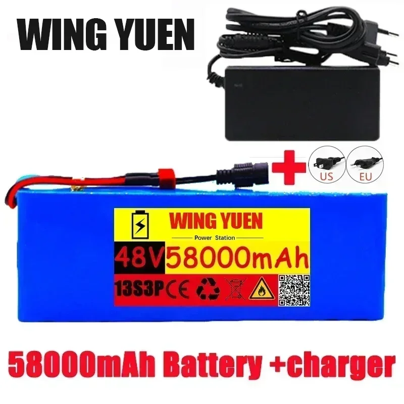 

2021, new 48V Li ion battery 48V 58ah 1000W 13s3p Li ion battery pack for 54.6V E-bike electric scooter with BMS + charger