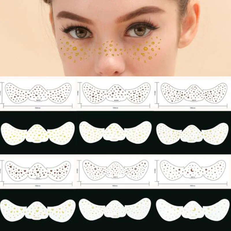 Temporary Face Tattoos Gilding Facial Freckles Fake False Tattoos Self Adhesive Face Eye Body Art Makeup Stickers Flash Tattoos