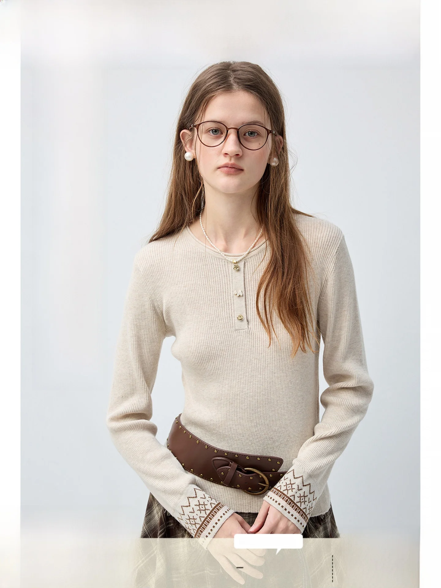 

plus Size Women's Woolen Knitted Base Shirt Stylish Shoulder Fit Slimming Top Breathable Spring Commute Fashion Inner Wear