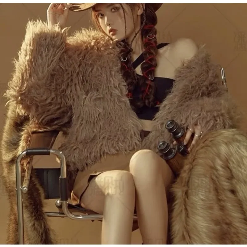 A Long-haired Fringed Faux Fur Round-neck Loose Short Jacket The New Women Autumn Winter Collection Features in Multiple Colors.