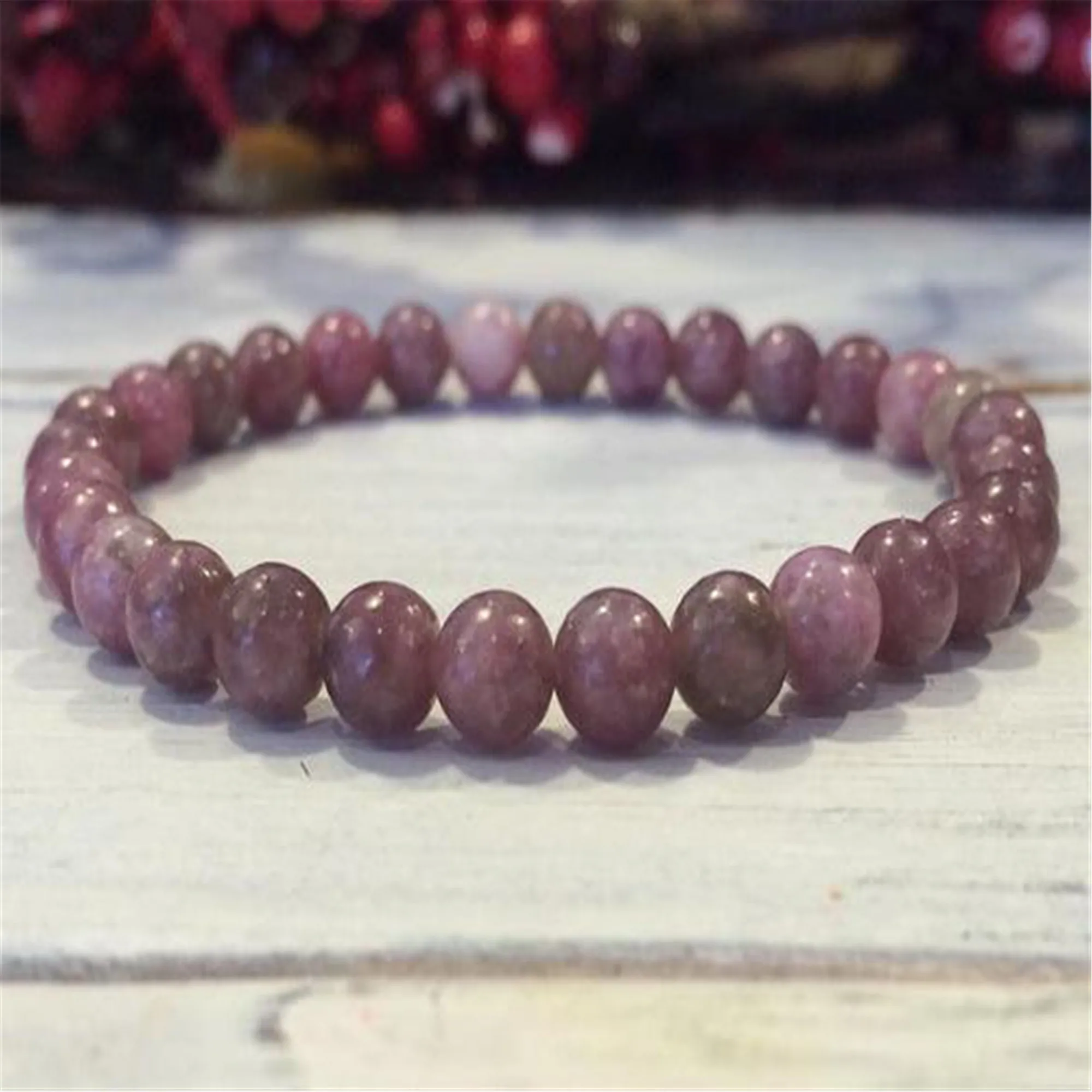 6mm Natural Lepidolite Bead Mala Bracelet Artisan Ethnic Trendy Unisex Gift Women Prayer