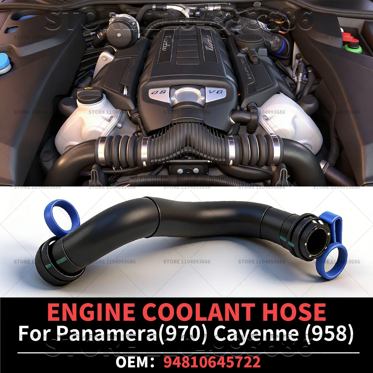 

For Porsche 2011-2018 Cayenne S GTS Turbo (958) 2010-2016 Panamera 4S GTS Turbo S (970) ENGINE COOLANT HOSE OEM 94810645722