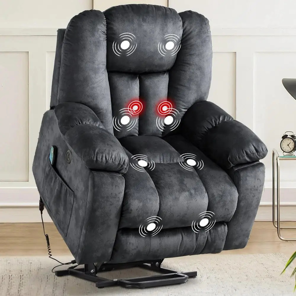 

Ergonomic Recliner Chair with Massage, Heat, and USB Port, Suitable for Elderly, Durable Recline Mechanism, Gray