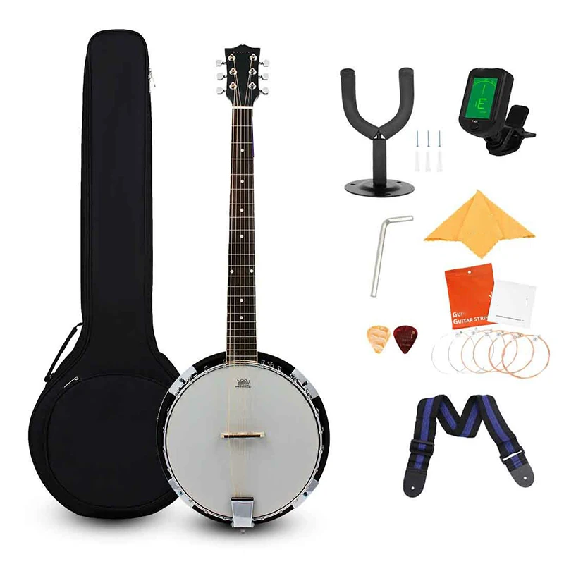 

6 Strings Banjo Professional Practice Playing Banjo Beginners Sapele Wood Banjos Western Folk String Instruments Set with Bag