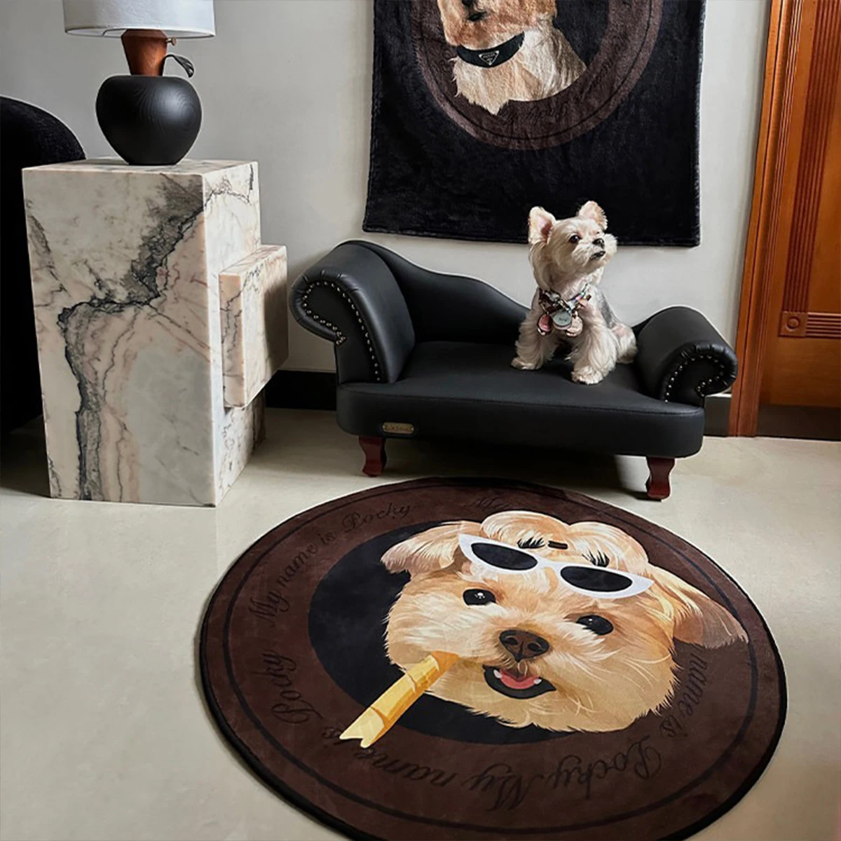 Round Custom Pet Portrait Rugs Creative Design Printed Mat Machine Washable Non-slip Carpet Living Room Bedroom Floor Mats 원형러그