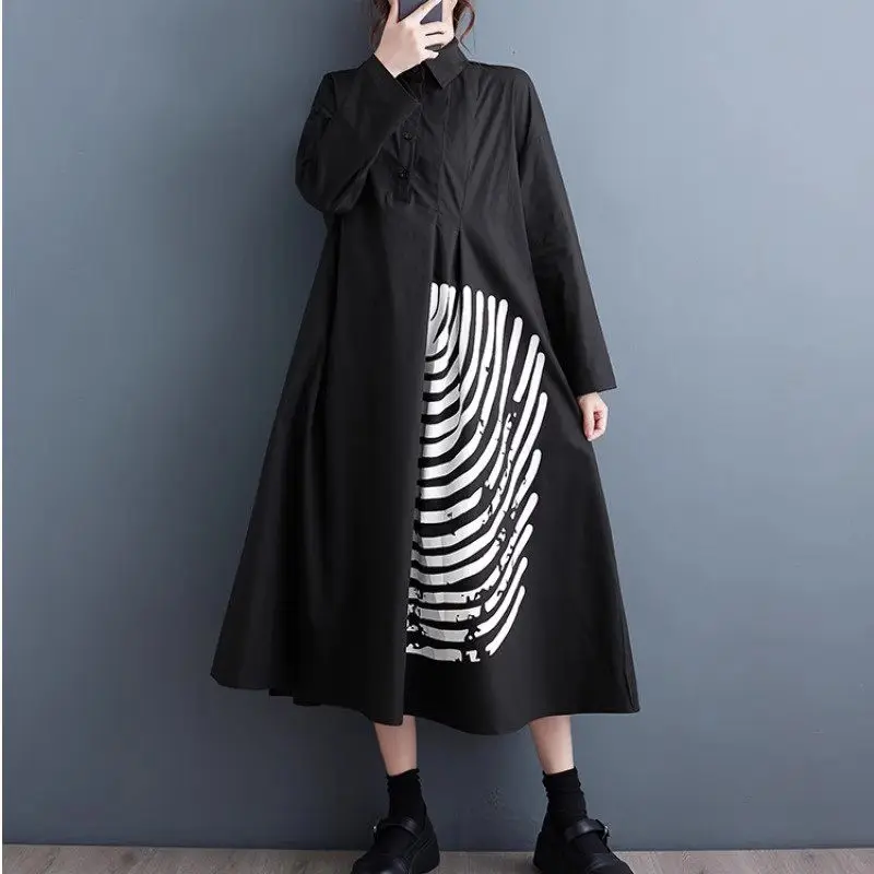 2025 Long Straight A-Line Dress Loose Windbreaker Full Sleeve Shirt Medium and Large Size Spring and Autumn New Clothing Z2561