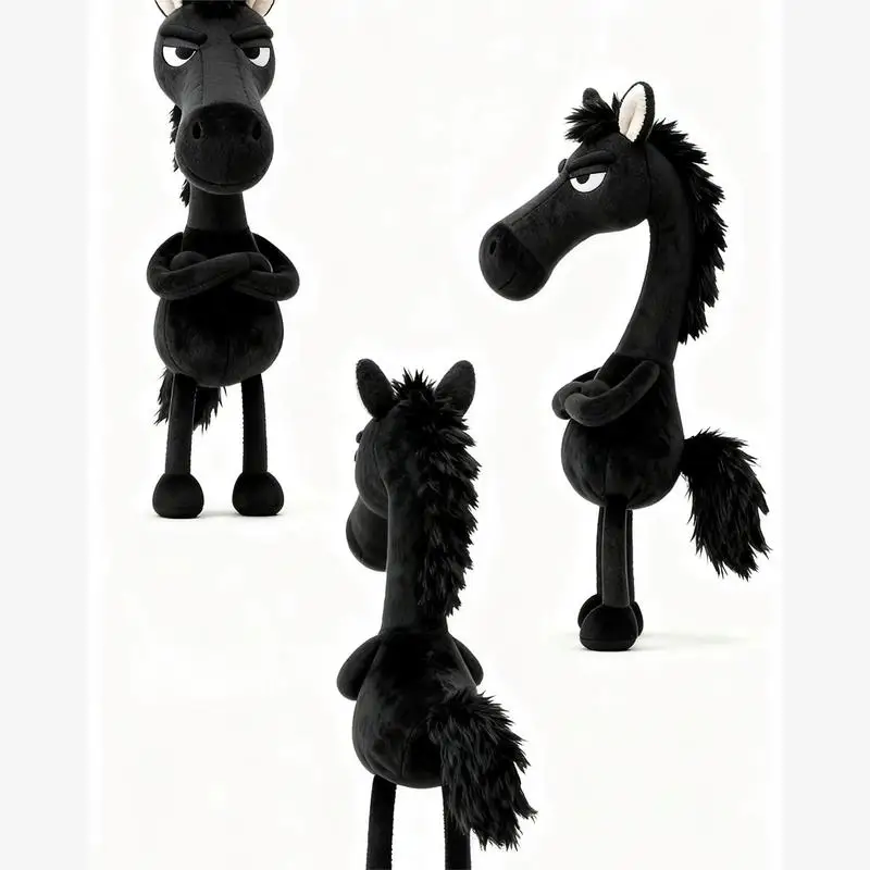 Porte-clés cheval noir en peluche, pendentif de sac à dos, décoration année du cheval, cadeaux du nouvel an pour garçons et filles, 1 pièce