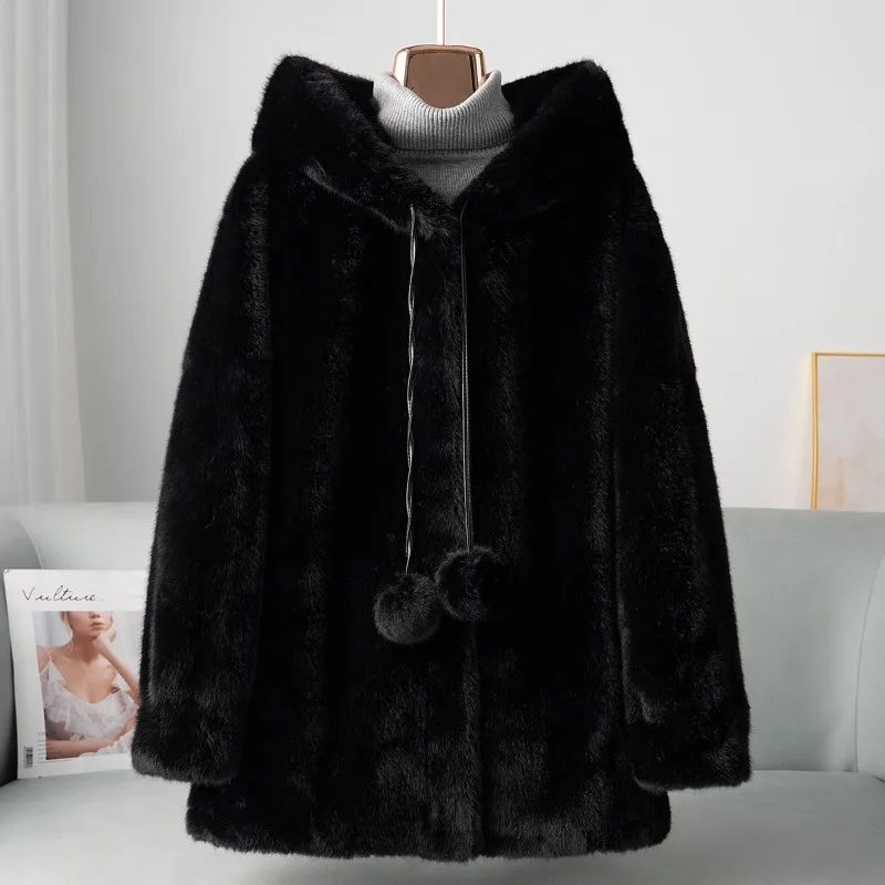 Women's Coat 2025 Winter New Style Lazy Style Solid Color fur Coat Women's Imitation Mink Hooded Gold Mink fur Coat Commuting