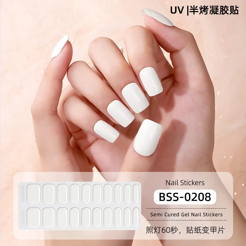 20Tips/Sheet Jelly Semi-Cured Solid Color Nail Gel Wraps Patch Strip Nude Adhesive Slider Long Lasting Full Cover Nail Stickers