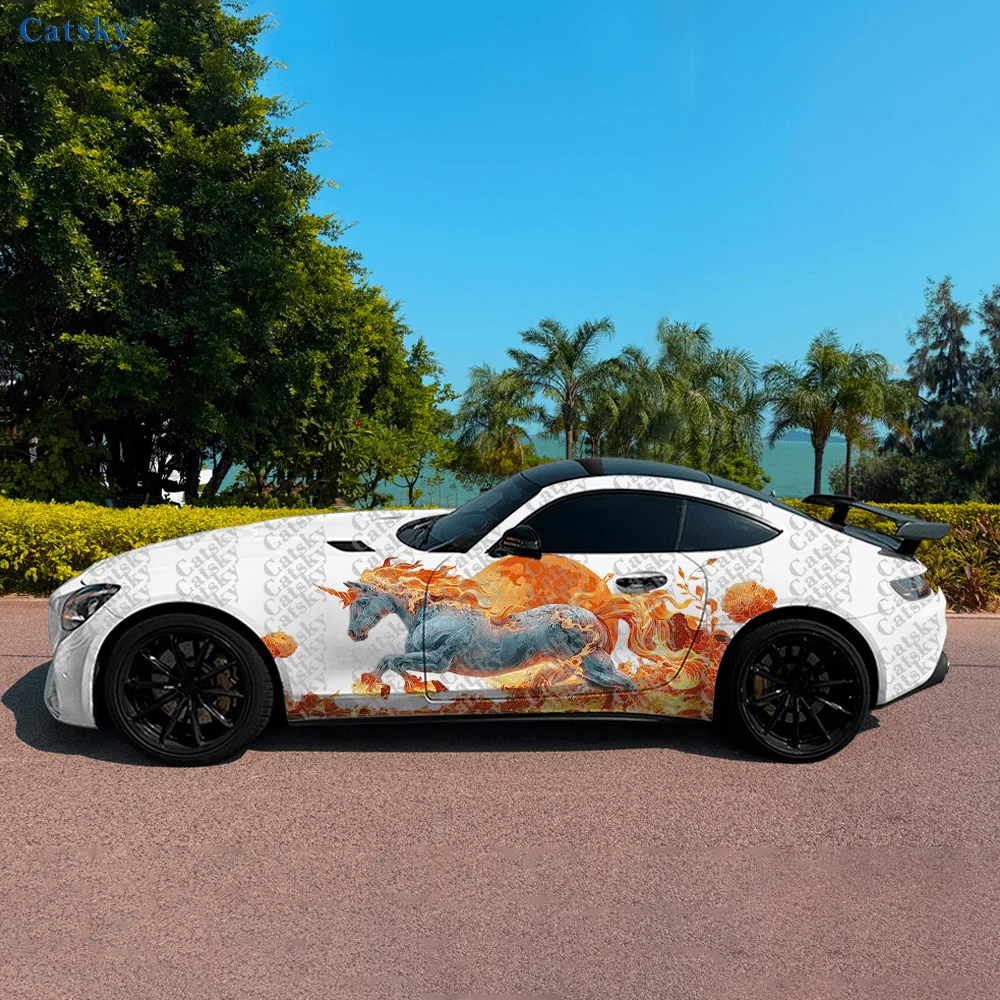 CATSKY.2pcs.Sun Sparkle Unicorn Car Side Decals | Self-Adhesive PVC Waterproof & Scratch-Resistant Stickers, Fashionable Decals