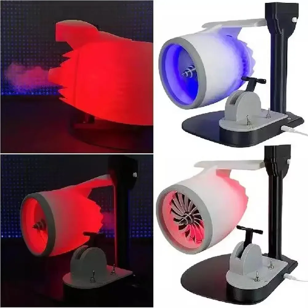 Creative Desktop Fan Engine Model Adjustable Speed Push Rod USB With Humidifying Spray And Red-Light Tail Flame