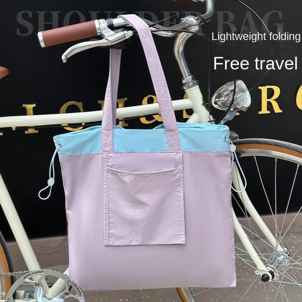 

Повседневная многоразовая складная сумка для покупок, легкая с шнурком, дорожная продуктовая сумка, большая сумка, водонепроницаемая женская сумка на плечо