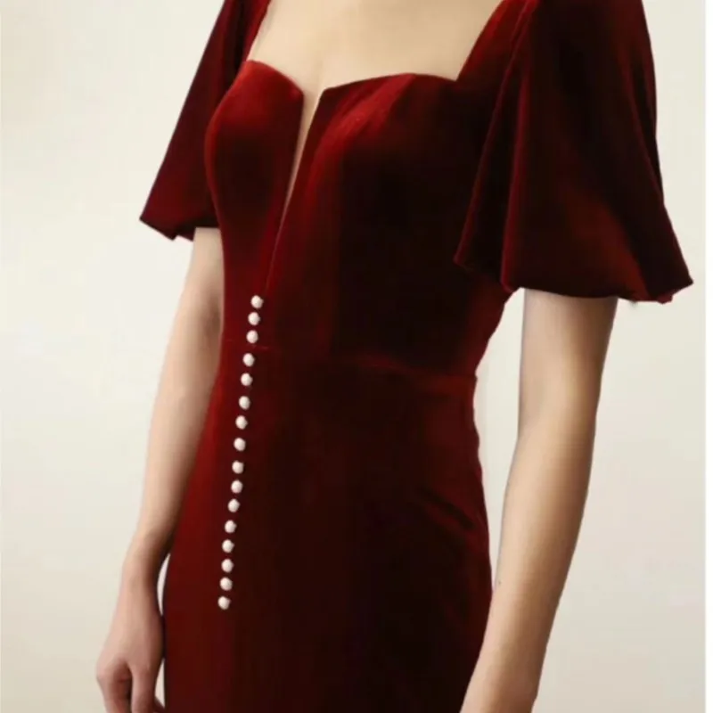 Robe longue en velours queue de poisson, tempérament rouge, toast, nouvelle collection