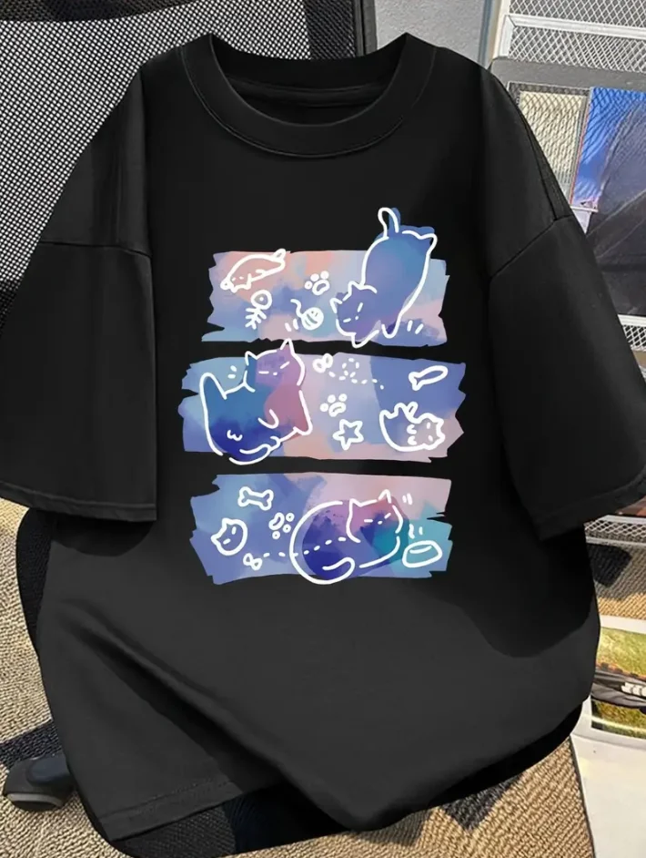 

Men's Casual Crew Collar T-shirt Whimsous Cat and Dog Print Short Sleeve Outdoor Activities Running Training and Casual Clothing
