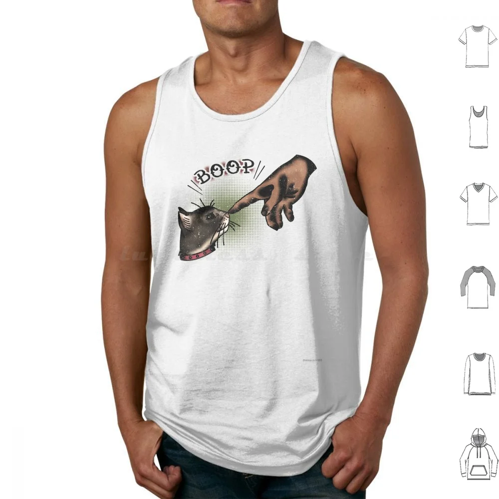 Boop Tank Tops Vest Sleeveless Boop Cat Kitty Traditional Trad Tattoo Style Halftones Finger Nose Pet Feline Kitten