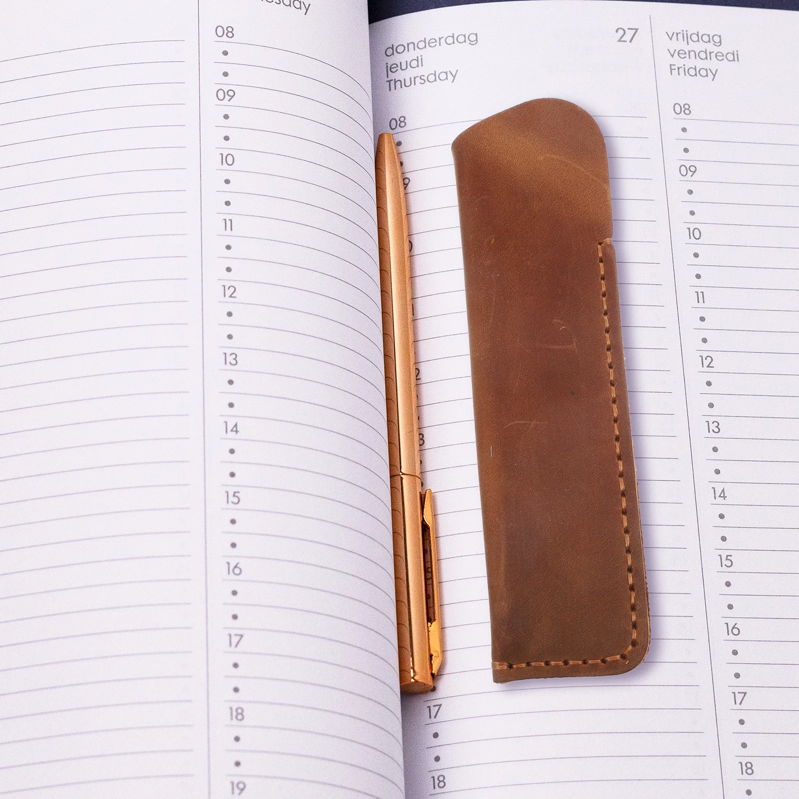 Pen Case Cowhide Handmade Pouch Protective Sleeve Office School Supplies Gift Desk Organizer Stationery Writing Tool