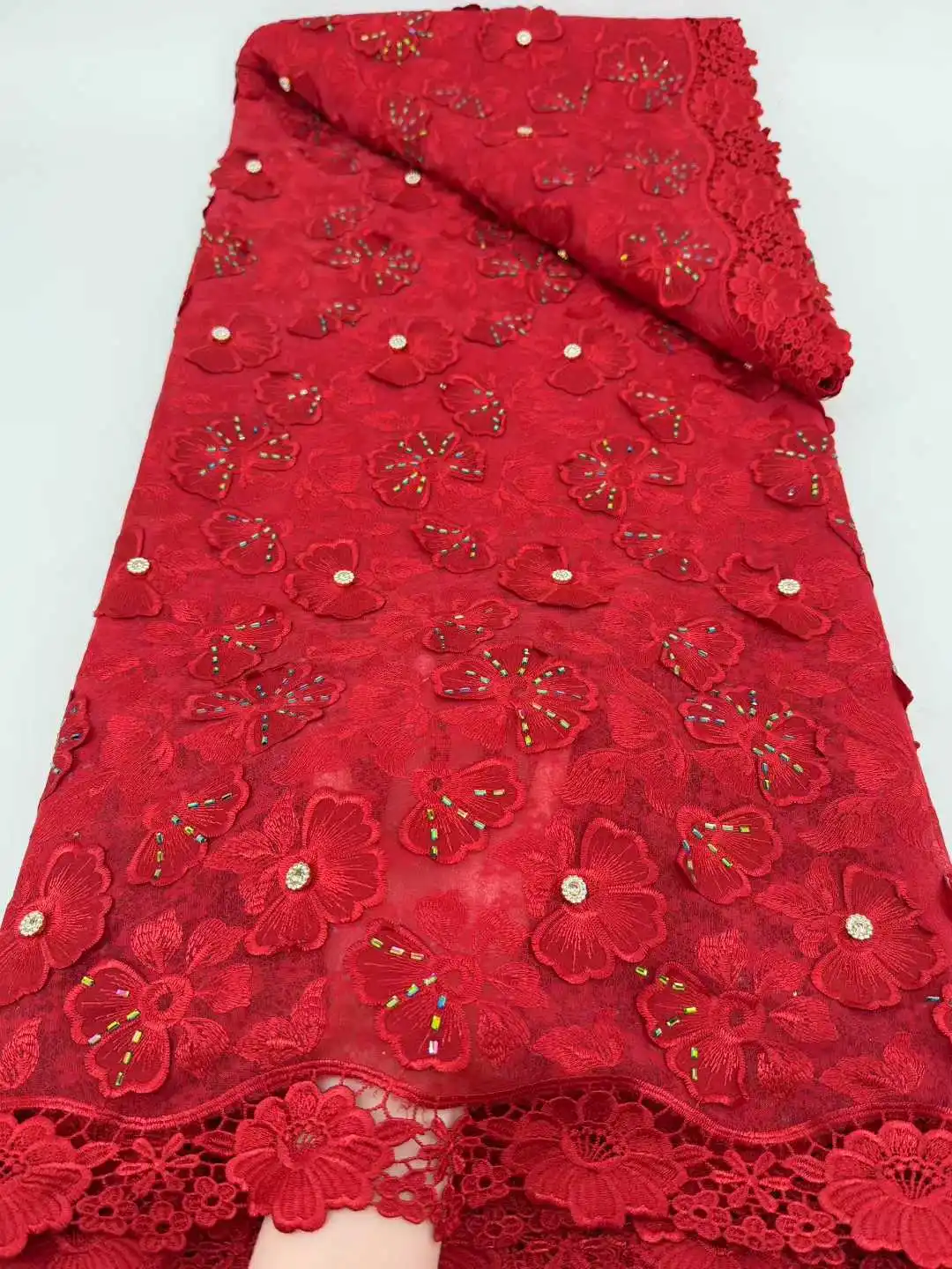 

Guipure Tulle Lace Fabric African Nigerian Style with Stones for Brides Weddings Parties Latest 2025 Hot Sale