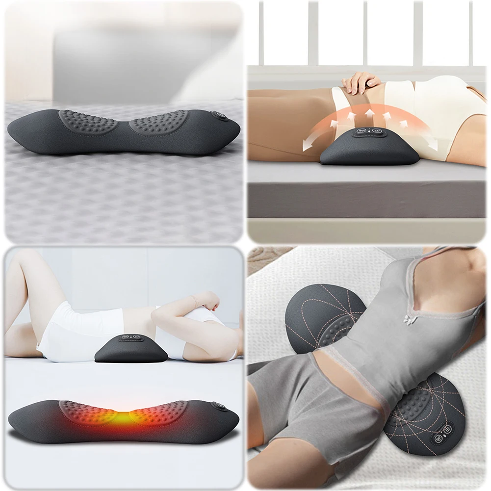 Okayso  3-in-1  Mass Heat Vibration for Back Pain Relief Herniated Disc Stretch Support Traction Lower Back Waist Massage Pillow