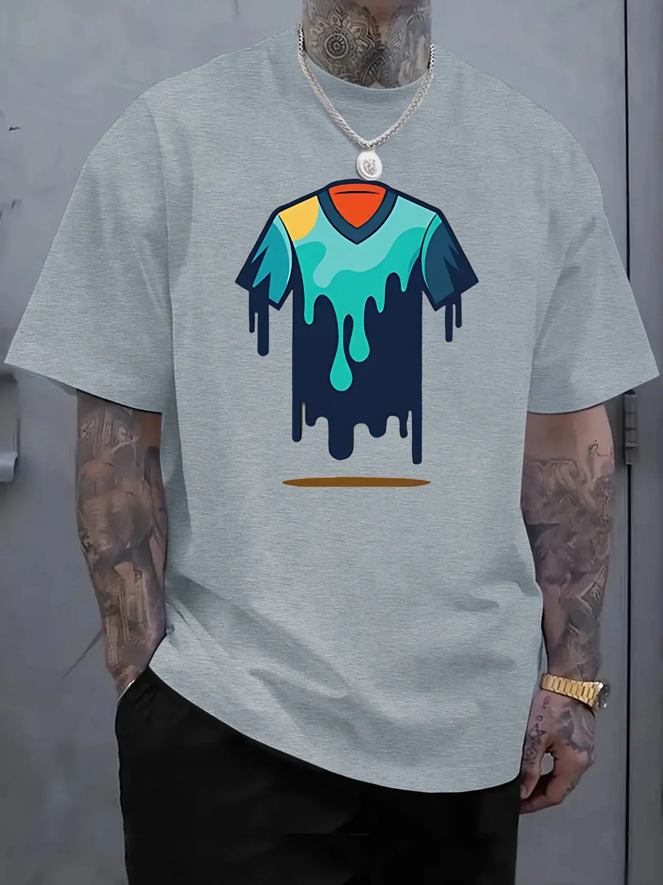 2025 Nueva camiseta casual de algodón puro para hombre con un diseño gráfico vibranteIdeal para uso diario