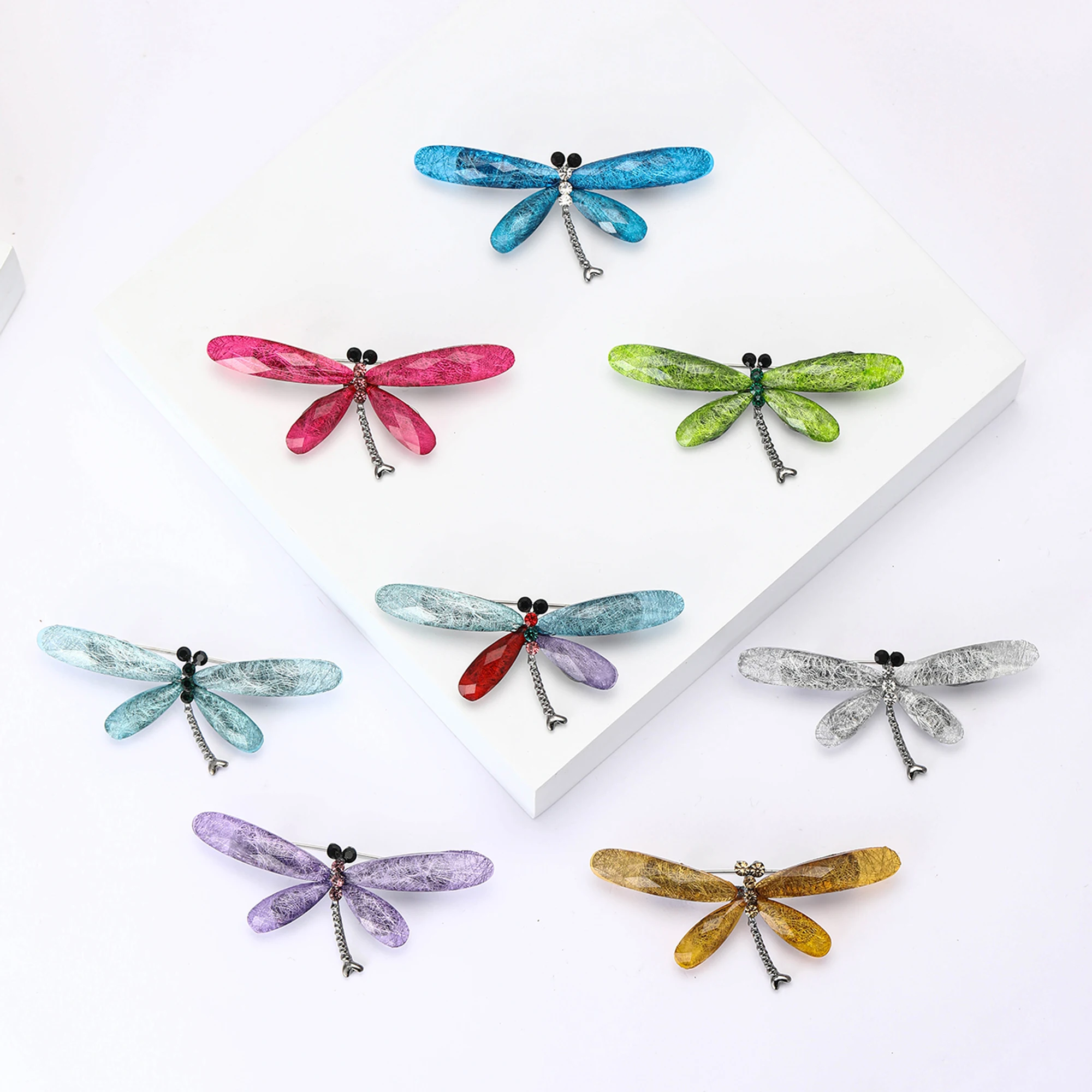 Resin Dragonfly Brooches  for Women Multi-color Metal Insect Pins Office Party Friend Gifts Jewelry Accessories