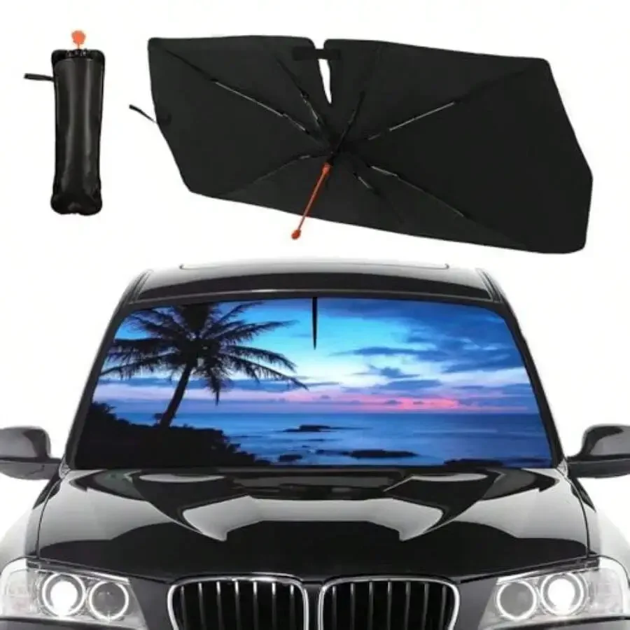 Car Sunshade Umbrella With 360° Adjustable Stick UV Heat Protection For Front Windshield
