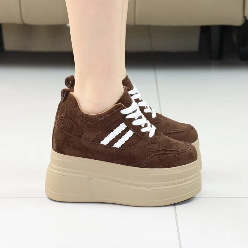 

Коричневые кроссовки на невидимом каблуке 12 см, женские повседневные спортивные удобные кроссовки на платформе 10 см для короткого роста