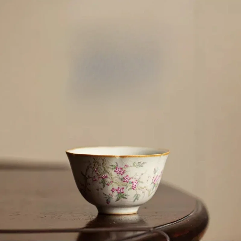Beige Ru Kiln Crackle Glaze Teetasse, handgefertigte Celadon-chinesische Gongfu-Teegeschirr für Anbauzeremonie und Sammlergeschenk