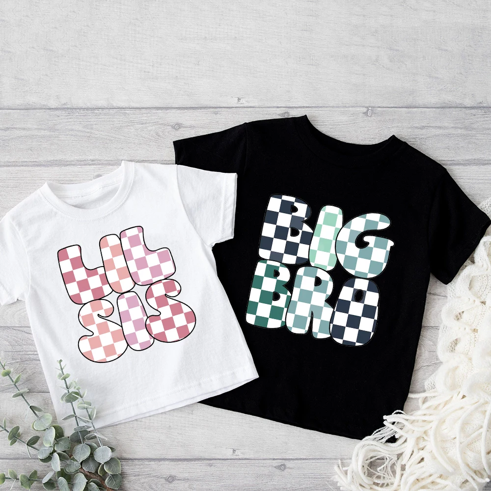 Big Bro Lil Bro Toddler Shirt Cute Vintage Brother/ Sister Kids Shirt Siblingmatching Kid Tops Tee Pregnancy Reveal Shirt