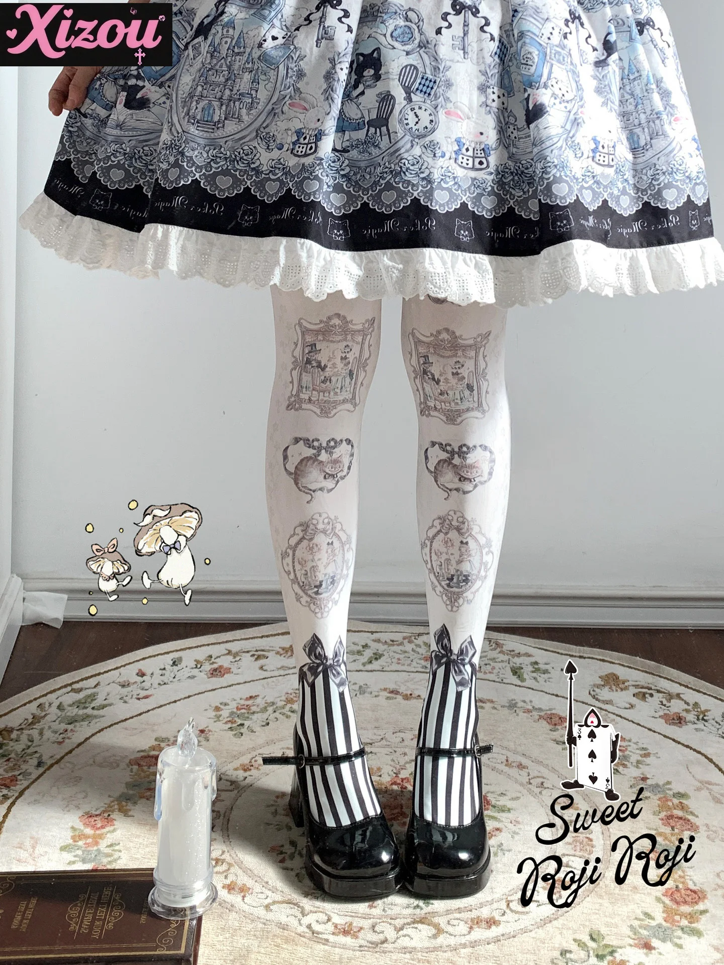 Japanese Sweet Cute Picture Frame Lolita Socks Soft Cute Girl Autumn Beauty Velvet Print Pantyhose Lolita Woman