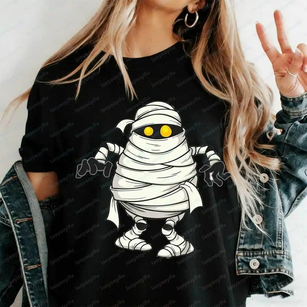 Cute Cartoon Mummy T-Shirt Funny Halloween Monster Graphic for Men Women Casual Short Sleeve Cotton Tops Harajuku Women Clothing