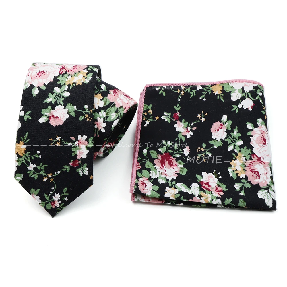 New Men\'s classic Cotton Floral Colorful Ties Pocket Square Handkerchiefs Set Business Wedding Party Gifts for Man Accessories