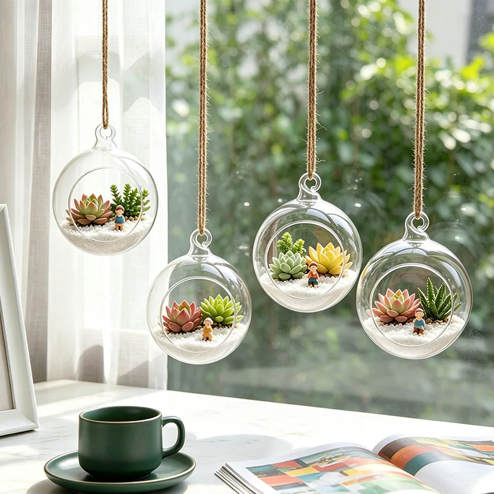 Transparent Hanging Glass Vases Clear Borosilicate Glass Succulents Plant Ball Container 6/8/10/12/15cm Ball