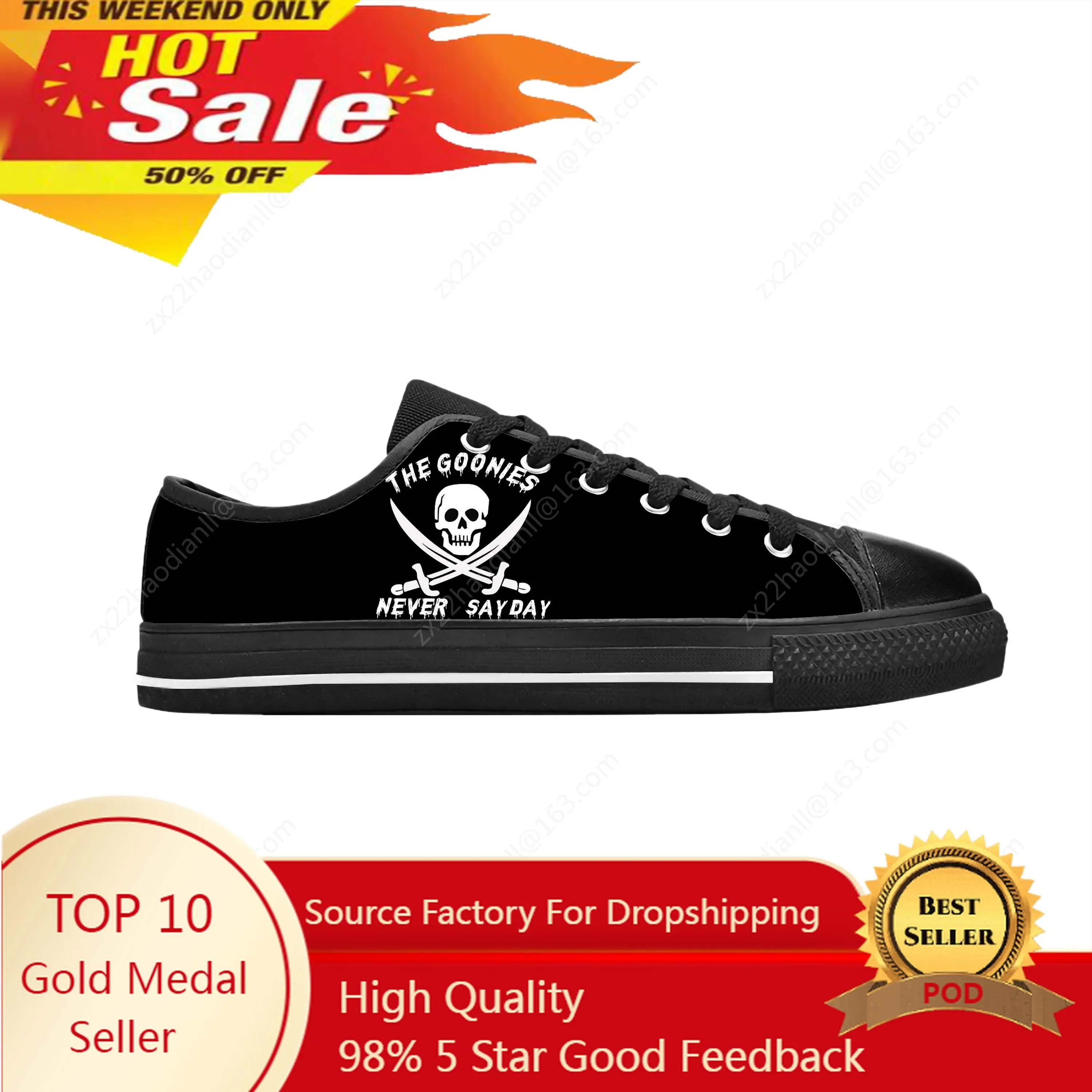 Goonies Never Say Die Skull Skeleton Pirate Gothic Casual Cloth Shoes Low Top Comfortable Breathable 3D Print Men Women Sneakers