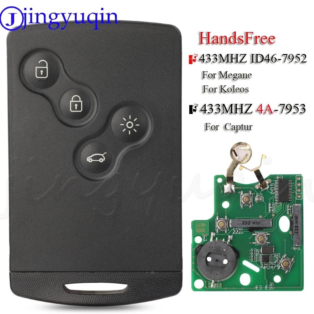 

Jingyuqin HandsFree Keyless Smart Card For Renault Megane Fluence Laguna Scenic Clio Captur Koleos 433MHz FSK PCF7952 Key Remote