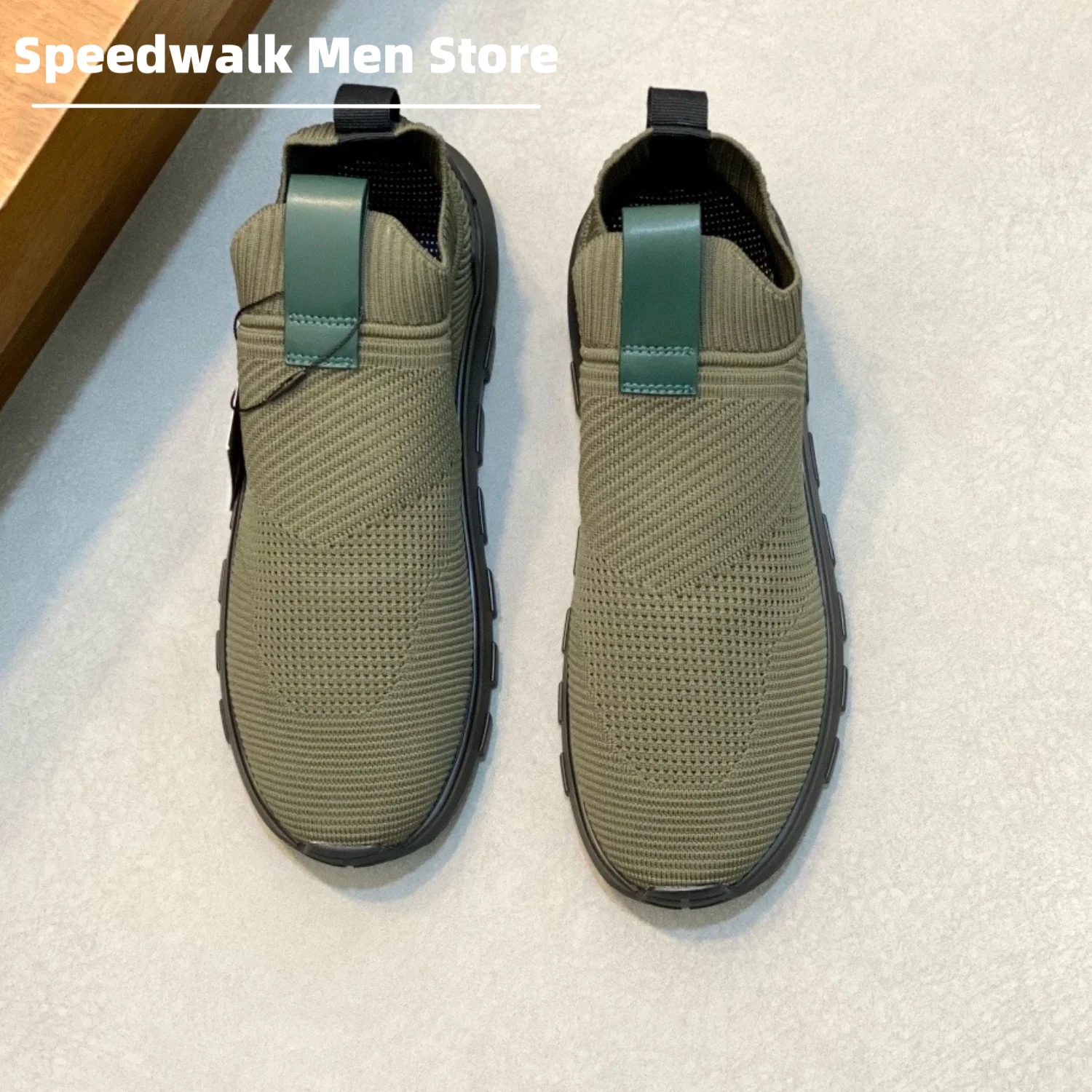 Men Breathable Knit Slip On Sneakers Spring Summer Lightweight Non Slip Thick Sole Outdoor Walking Running Casual Trainers