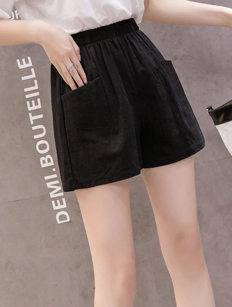 Neue Sommer-Shorts für Damen, Einfarbig, Lässig, Weit Geschnitten, aus Baumwolle und Leinen, Koreanischer Stil, Vielseitig Kombinierbar, mit Großen Taschen – Detail 17