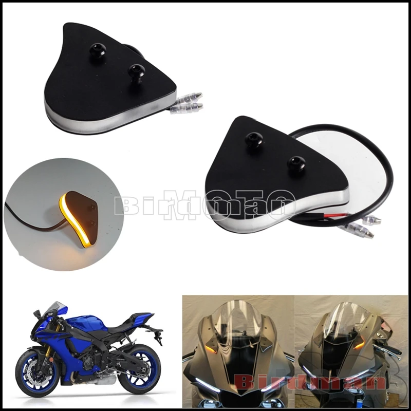 1 Pair Motorcycle Mirror Block Off LED Front Turn Signal Light For Yamaha R1 / R1S / R1M  2015 - 2019 Fairing Plastic Indicator