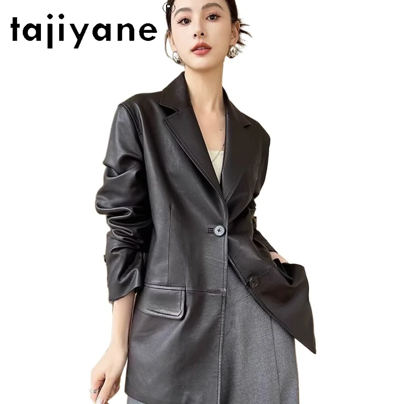 TAJIYANE トップレイヤーシープスキンレザージャケット女性ファッションスーツコートプレミアム本革ジャケット 2026 春女性服 신상아우터