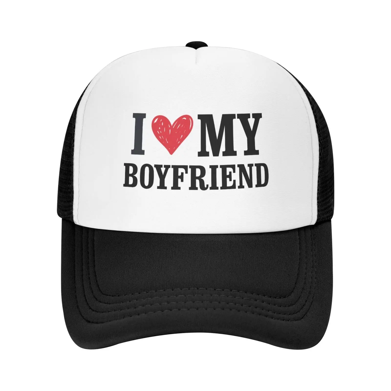 

I Love My Boyfriend Trucker Hat Mesh Back Adjustable Funny Gift Baseball Snapback Cap for Men Women