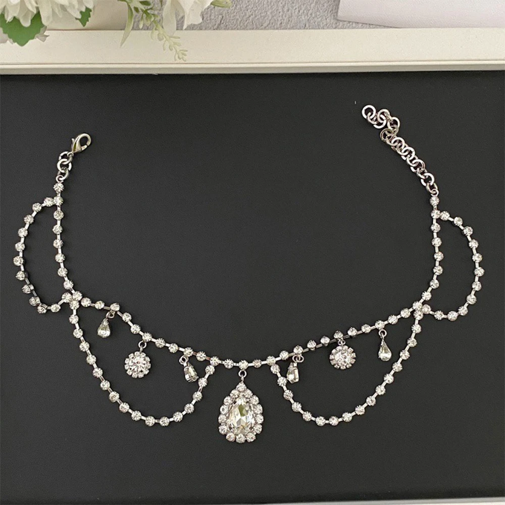 To Reines High Quality Vintage Crystal Water Droplet Pendant Silvery Necklace Women Luxury Jewelry Famous Designer Brands Party