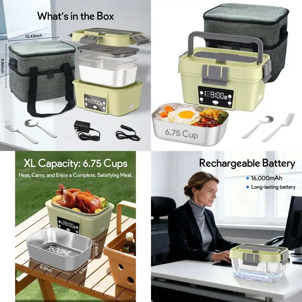 

Portable Rechargeable Electric Lunch Box, 6.75 Cups, 212°F Food Warmer, Ideal for Office, Travel, Outdoors (Pale Green)