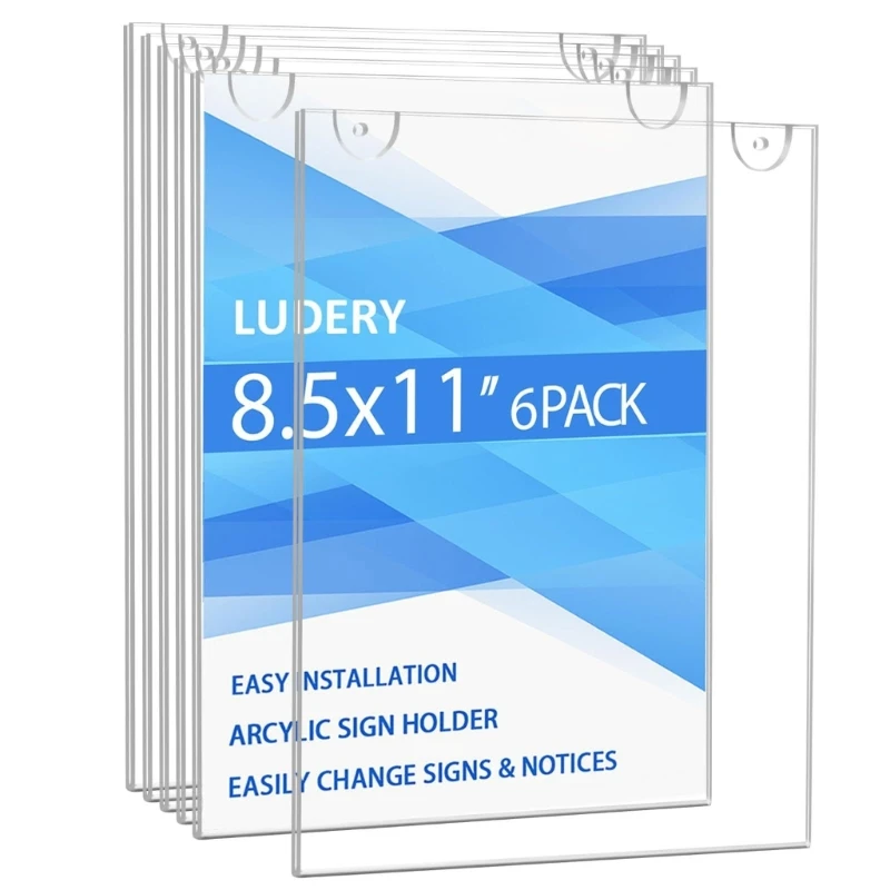 CORA 8.5X11Inch Wall Mounted Acrylic Sign Stand Set of 6 for Front Desk Sheets