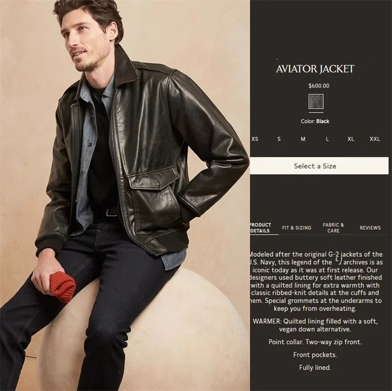 

Men's Faionable Urban Sle Long Sve ort Leather Jaet hide Flight Suit Tea Core Color Rubbing Authentic Vintage